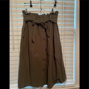 Green midi skirt button down with tie